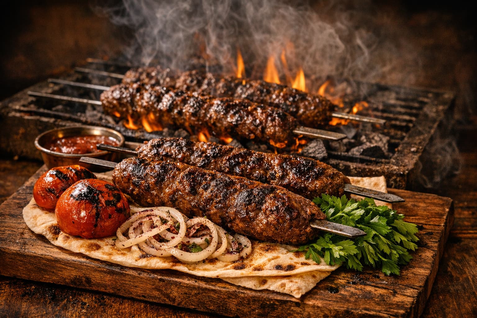 كباب لحم بقري مشوي على الفحم