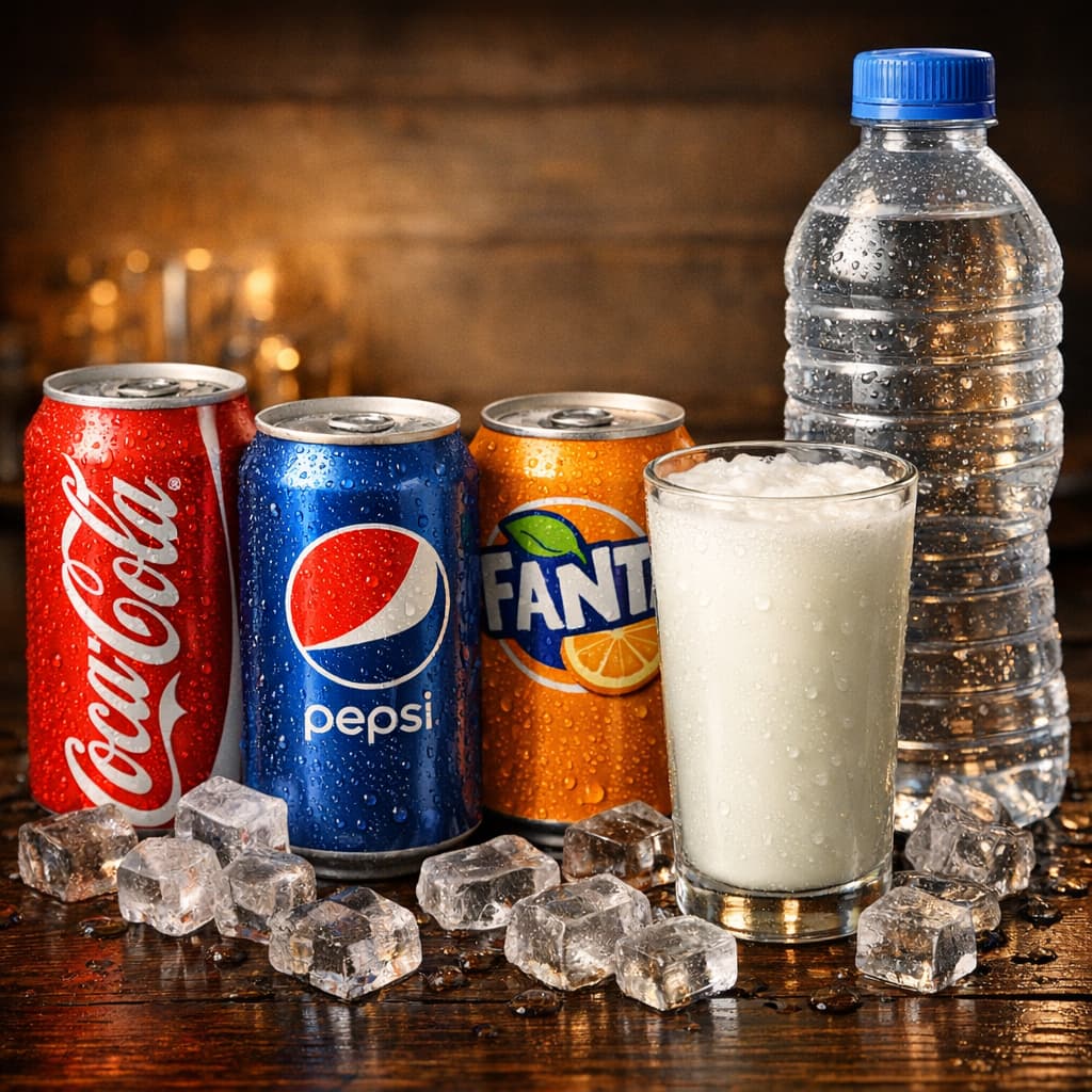 مشروبات كولا وبيبسي وفانتا ولبن عيران وماء