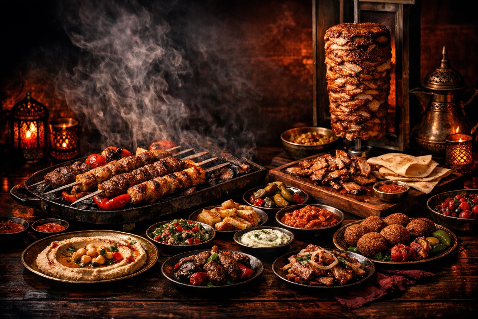 Gemütliches Restaurantinterieur mit gedeckten Tischen und warmem Licht bei Aljazeera