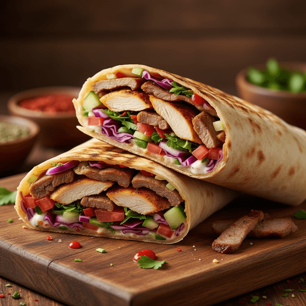 Shawarma Wrap mit Fleisch und Gemüse