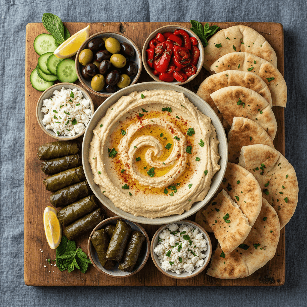 Vielfältige Mezze-Platte mit verschiedenen Spezialitäten