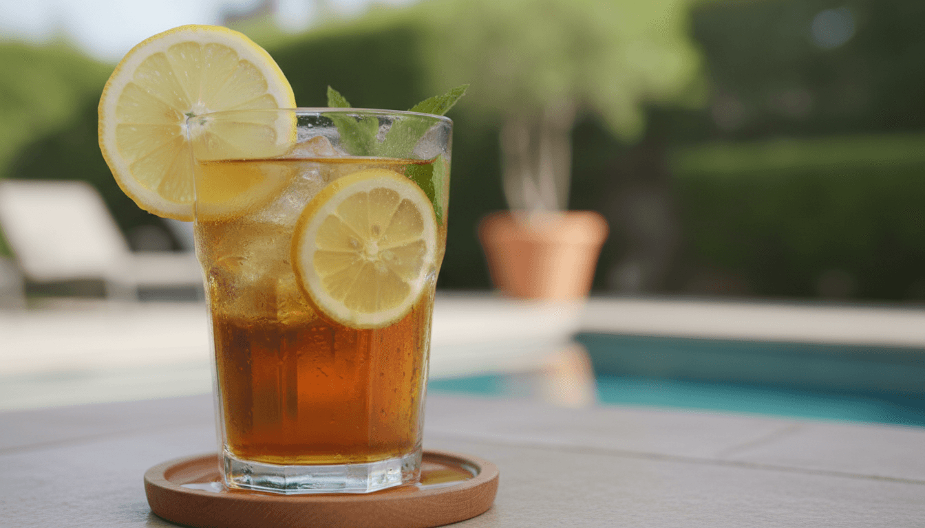 Glas Eistee mit Eiswürfeln