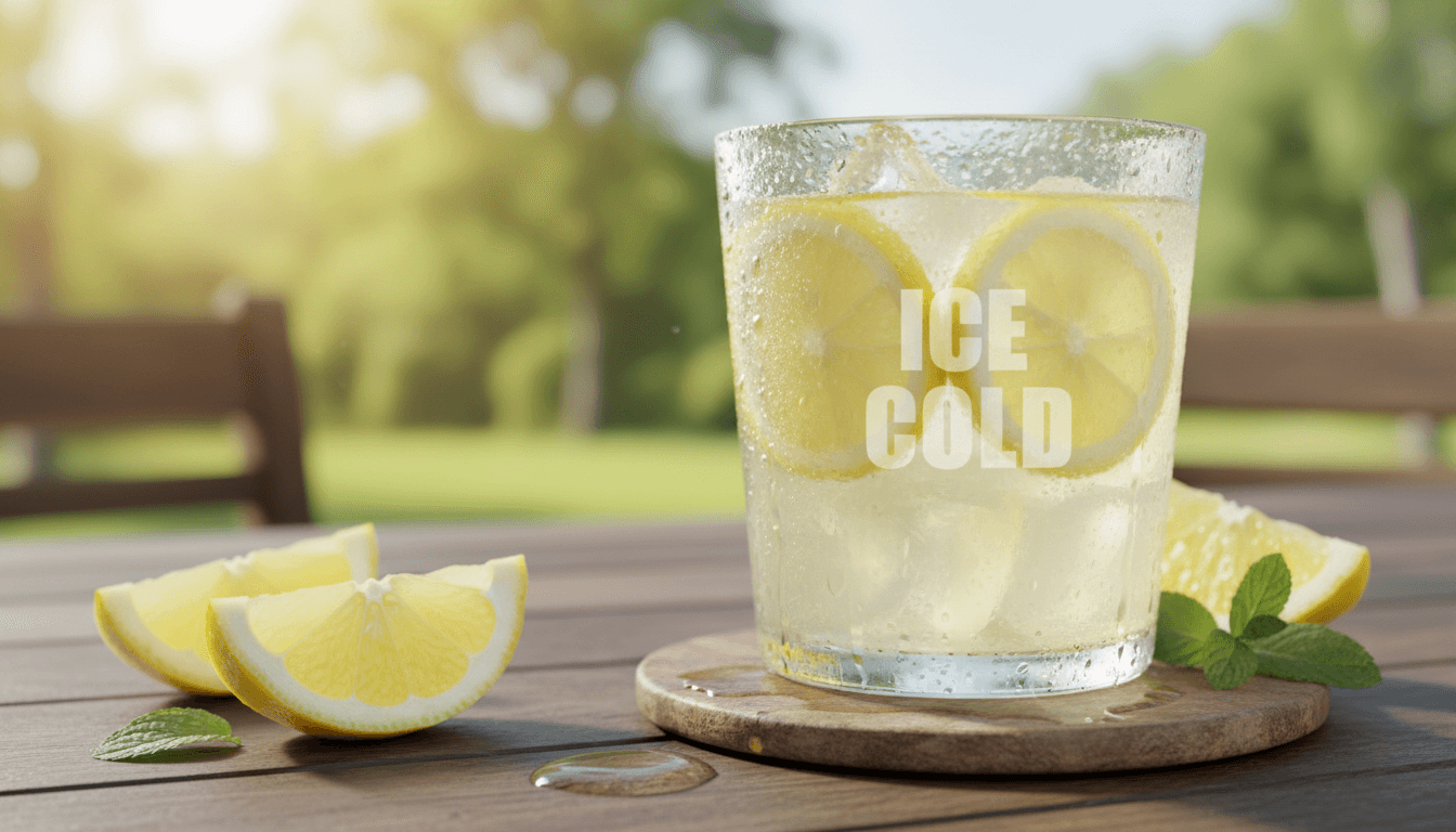 Glas Zitronenlimo mit Zitronenscheibe