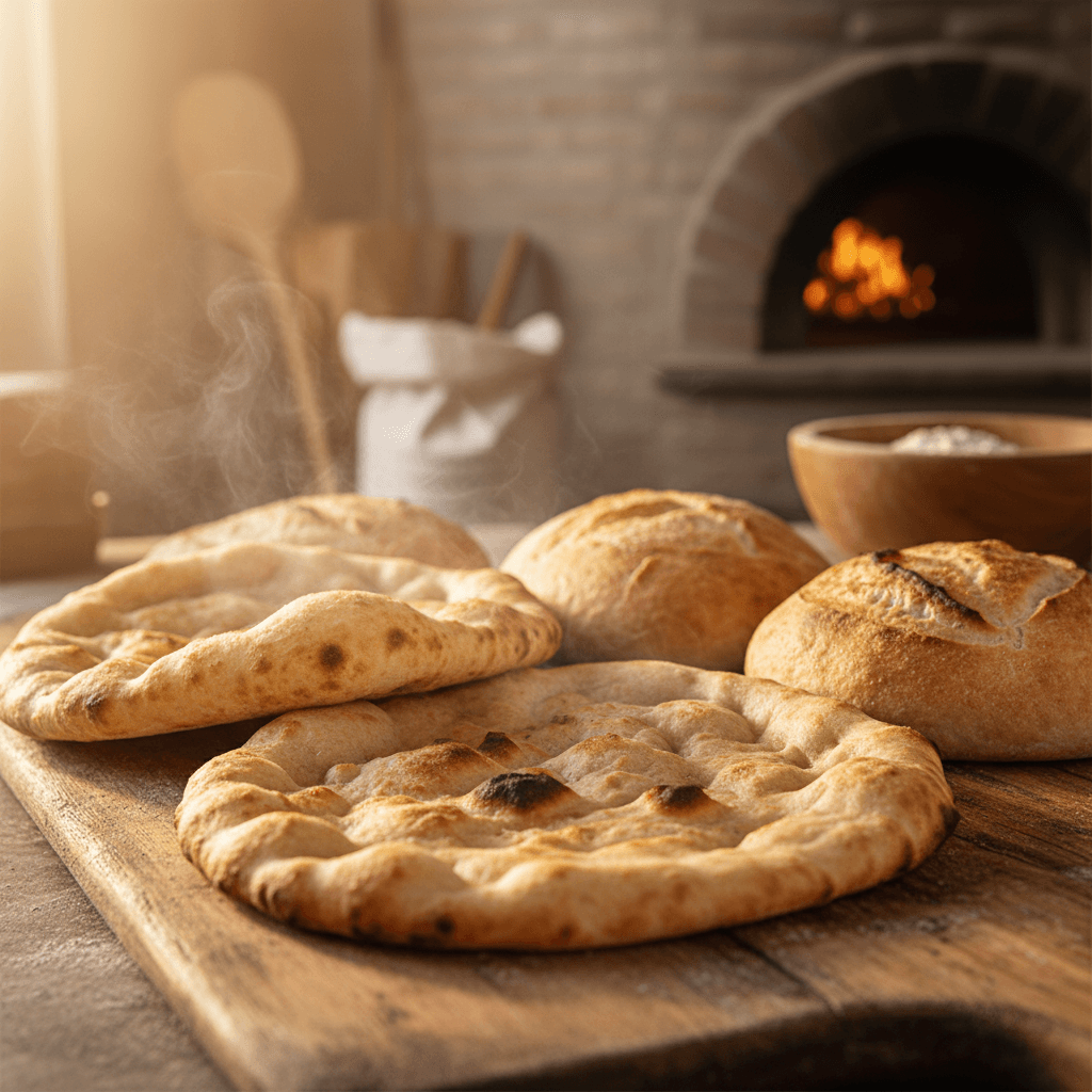 Frisch gebackenes Pitabrot und Fladenbrote