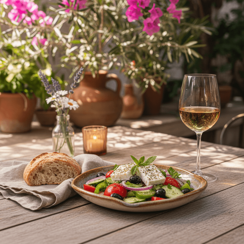 Frischer Mittelmeer-Salat mit Tomaten und Gurken